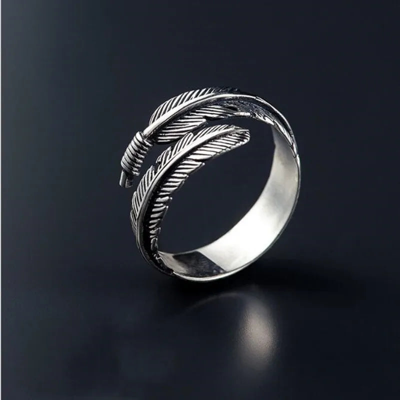 Retro High-quality 925 Sterling Silver Jewelry Thai Silver Not Allergic Personality Feathers Arrow Opening Rings