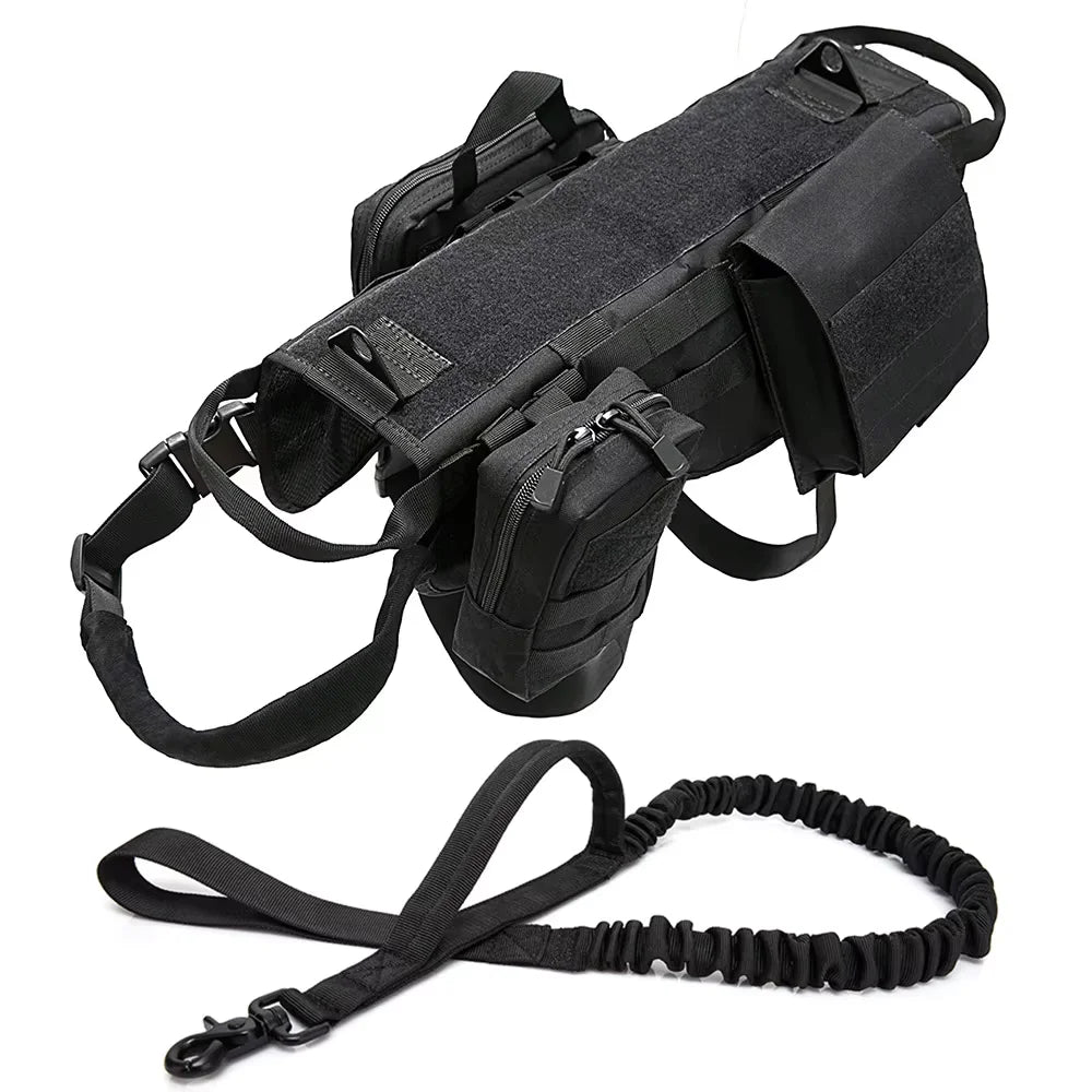 Large Dog Tactical Harness & Leash with MOLLE Pouches Military Vest with Handle
