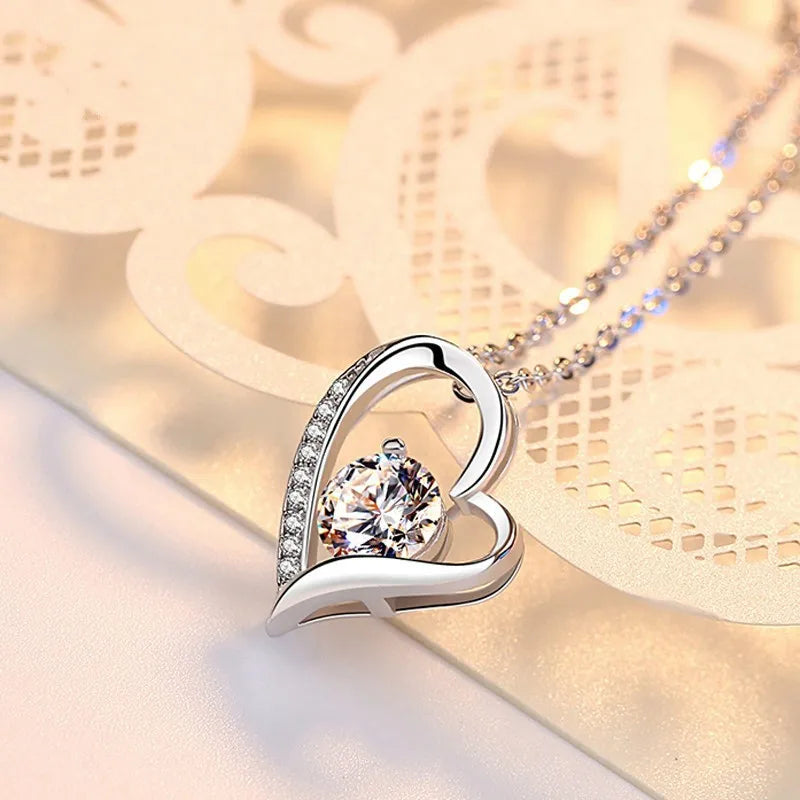 New 925 Sterling Silver Necklace Heart 5A Zircon for Women