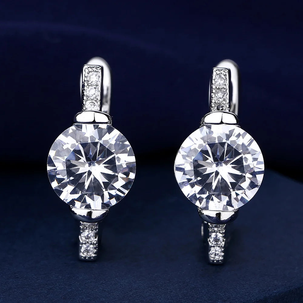 Luxury 925 Sterling Silver Earrings  High Quality White Zircon Earrings
