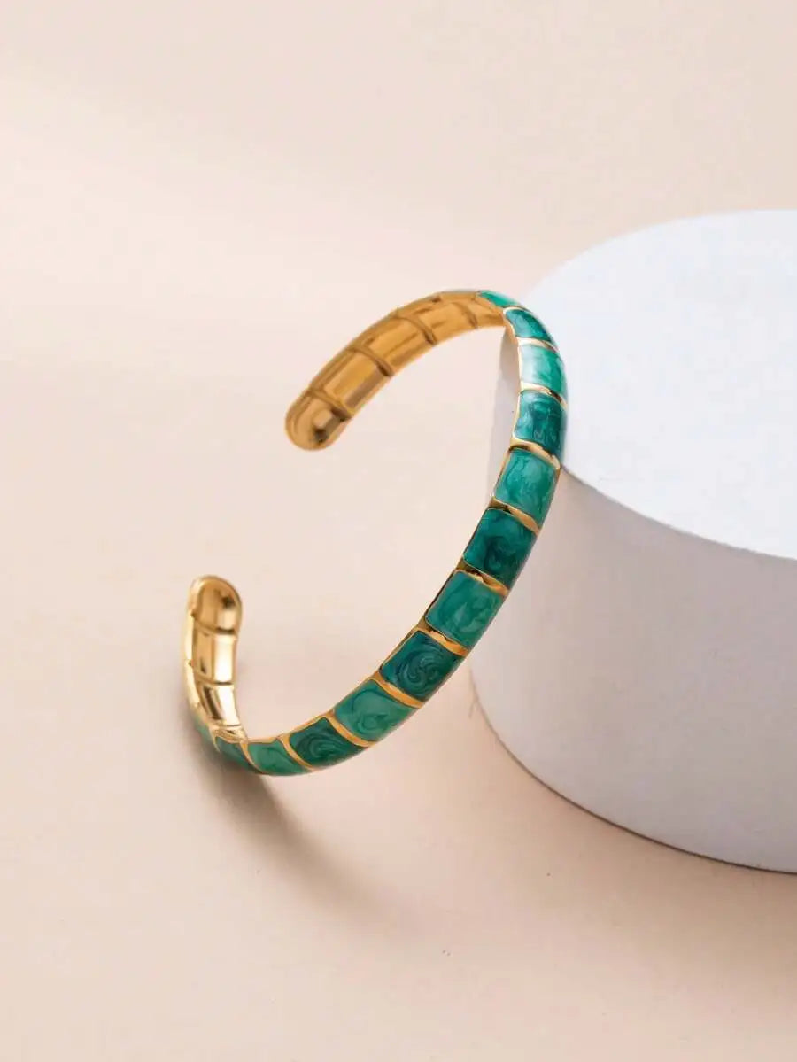 Fashion Stainless Steel Baroque Style Colorful Open Bangle Bracelet
