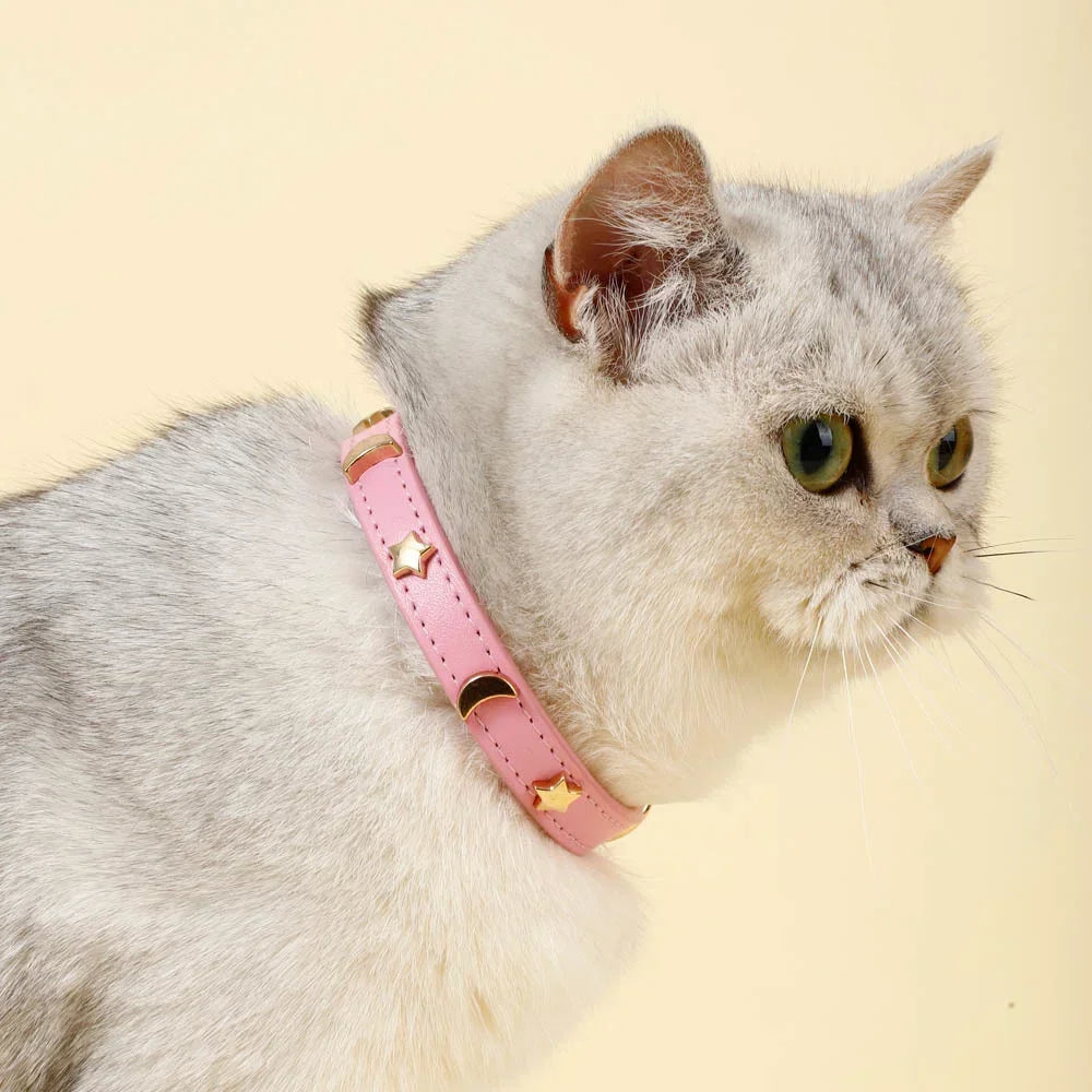 Pet Collar Rivet Star Moon Decor Small Dog Kitten PU Leather