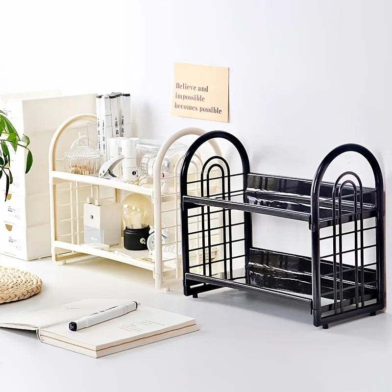 1pc Double Layer Multi-Functional Plastic Desktop Organizer Shelf for Cosmetics, Bedroom, and Dormitory Accessories