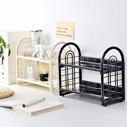 1pc Double Layer Multi-Functional Plastic Desktop Organizer Shelf for Cosmetics, Bedroom, and Dormitory Accessories