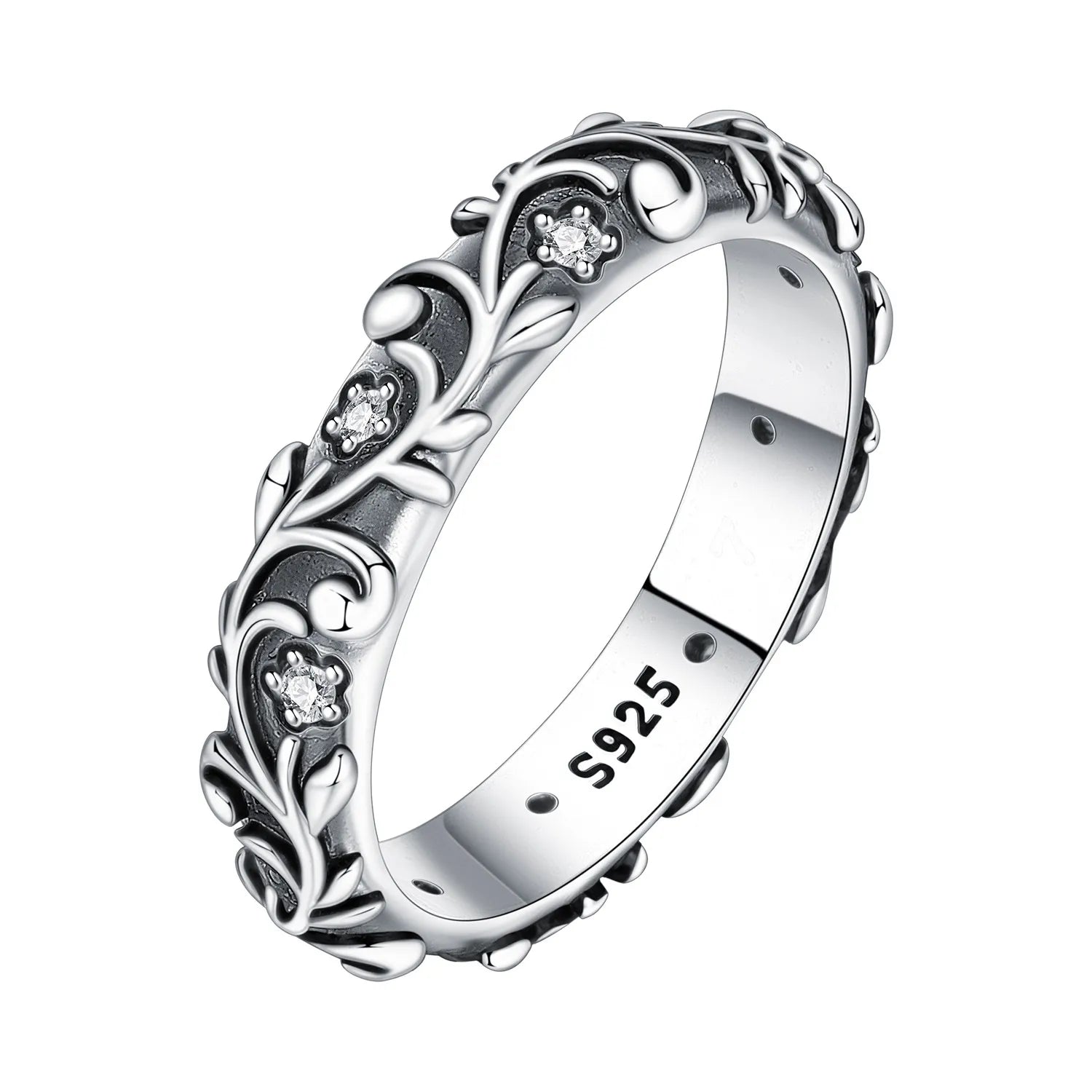 Elegant S925 Sterling Silver Vintage Pattern Closed Ring For Women