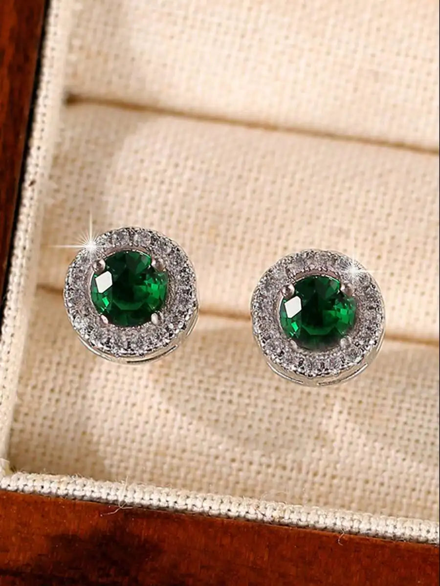 Classic Oval Black Cubic Zirconia Stud Earrings For Women