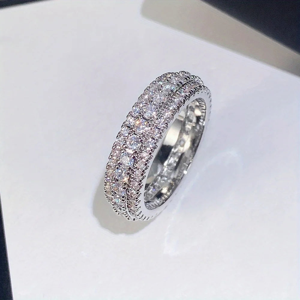 Elegant Triple Row Zircon Eternity Ring for Women