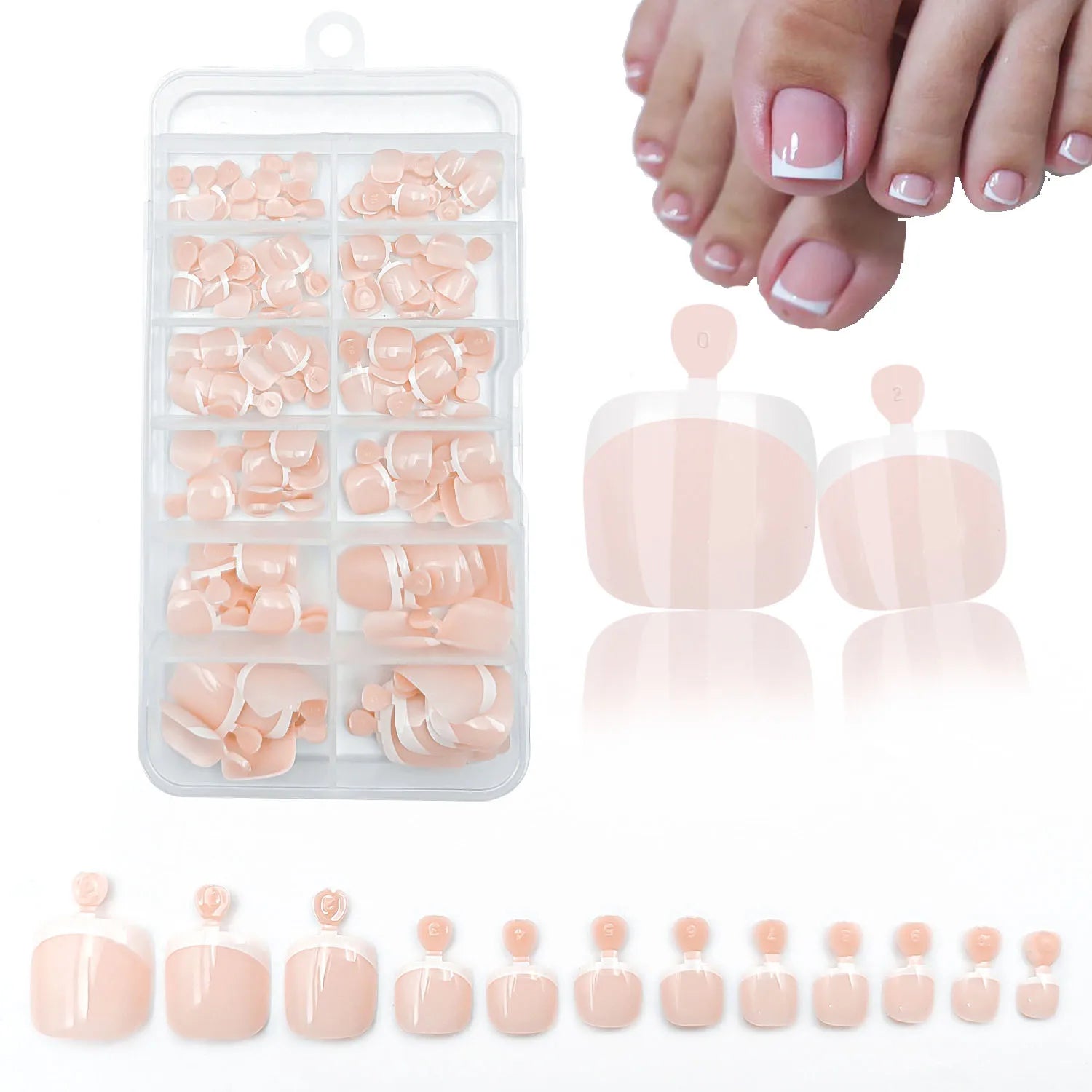 120Pcs Glossy Nude Pink French Press-On-Toenail Set 1*Box Short French Square  Fake Toe Nails Solid