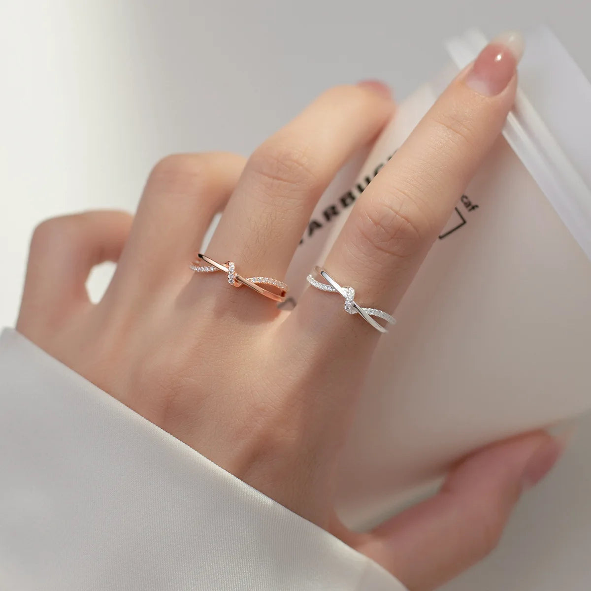 925 Sterling Silver Cross Knotting Zircon Rings For Women