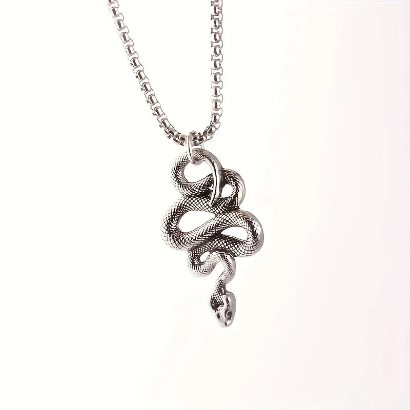 1 punk snake pendant necklace, ancient silver jewelry