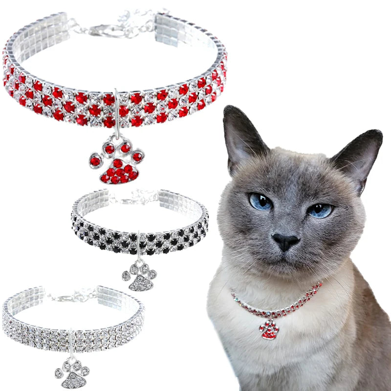 Pet Collar with Diamonds Adjustable Crystal Diamond Elastic Bone Pendant  Cats Dogs  Collier Collar