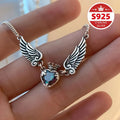 Beautiful S925 sterling silver retro old love crown wing necklace