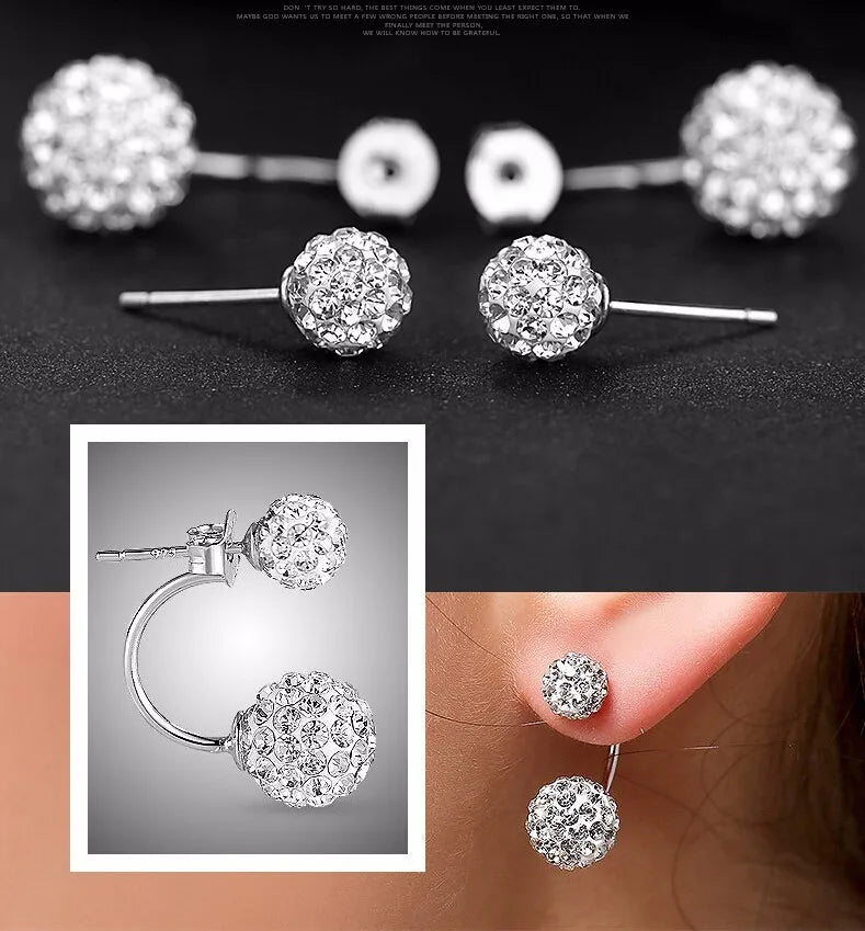 Beautiful 925 Sterling Silver Fashion U Bend Shiny Shambhala Ball Ladies Stud Earrings