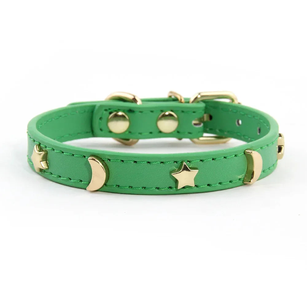 Pet Collar Rivet Star Moon Decor Small Dog Kitten PU Leather
