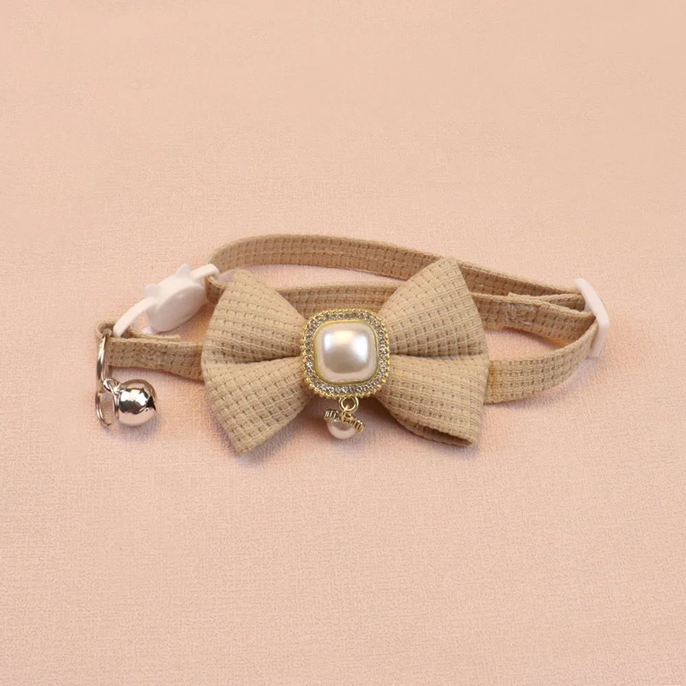 Pet collar retro pearl pendant pet puppy collar cute bow bell dog neck ring