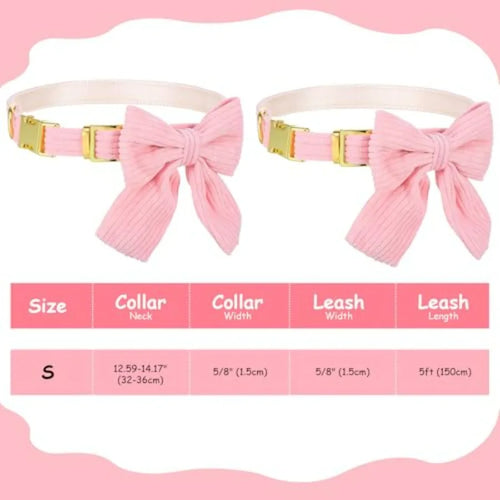 2pcs Dog Collar and Leash Set with Bowtie Cute Small Dog Collar Harness Leash Set Adjustable Breathable Soft Padded