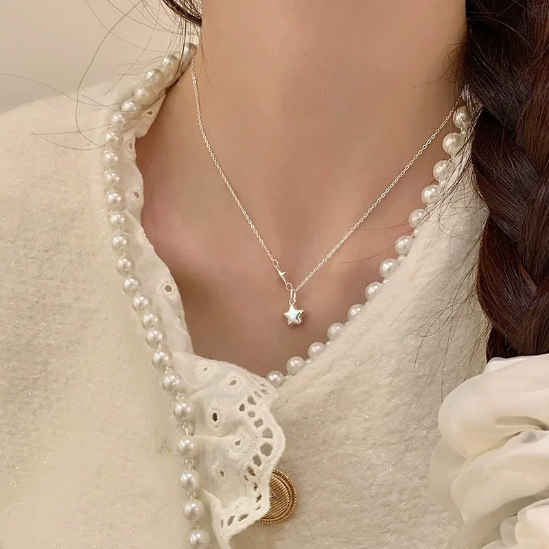 New Arrival 925 Sterling Silver Star Necklace for Women , Exquisite Five Pointed Star Chain