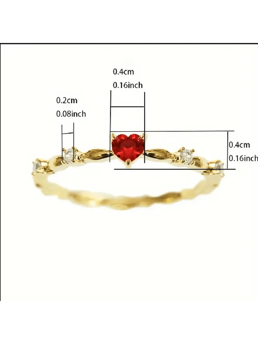 Minimalist Heart Shape Ring With Red Stone And Crystal Accents For Daily Wear