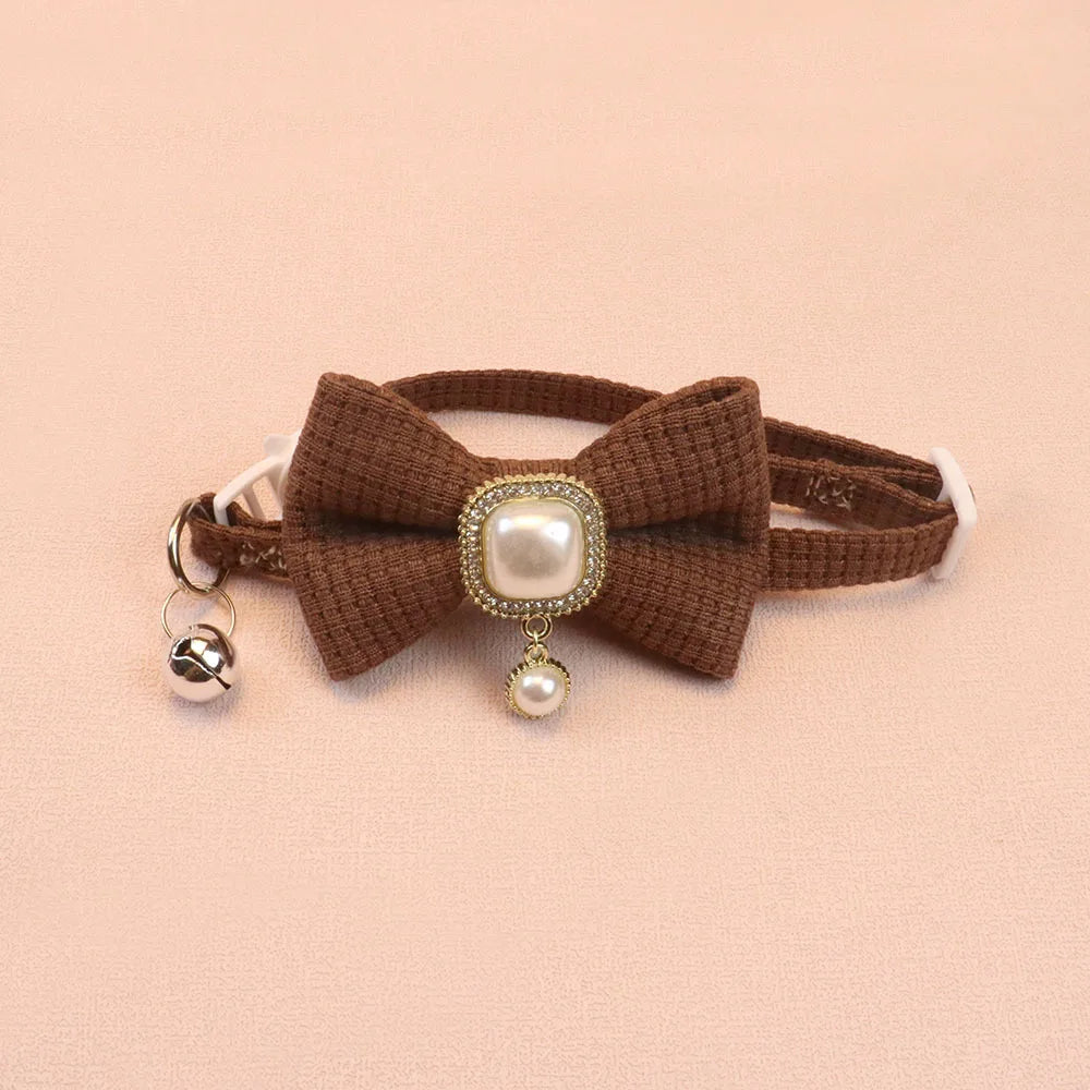 Pet collar retro pearl pendant pet puppy collar cute bow bell dog neck ring