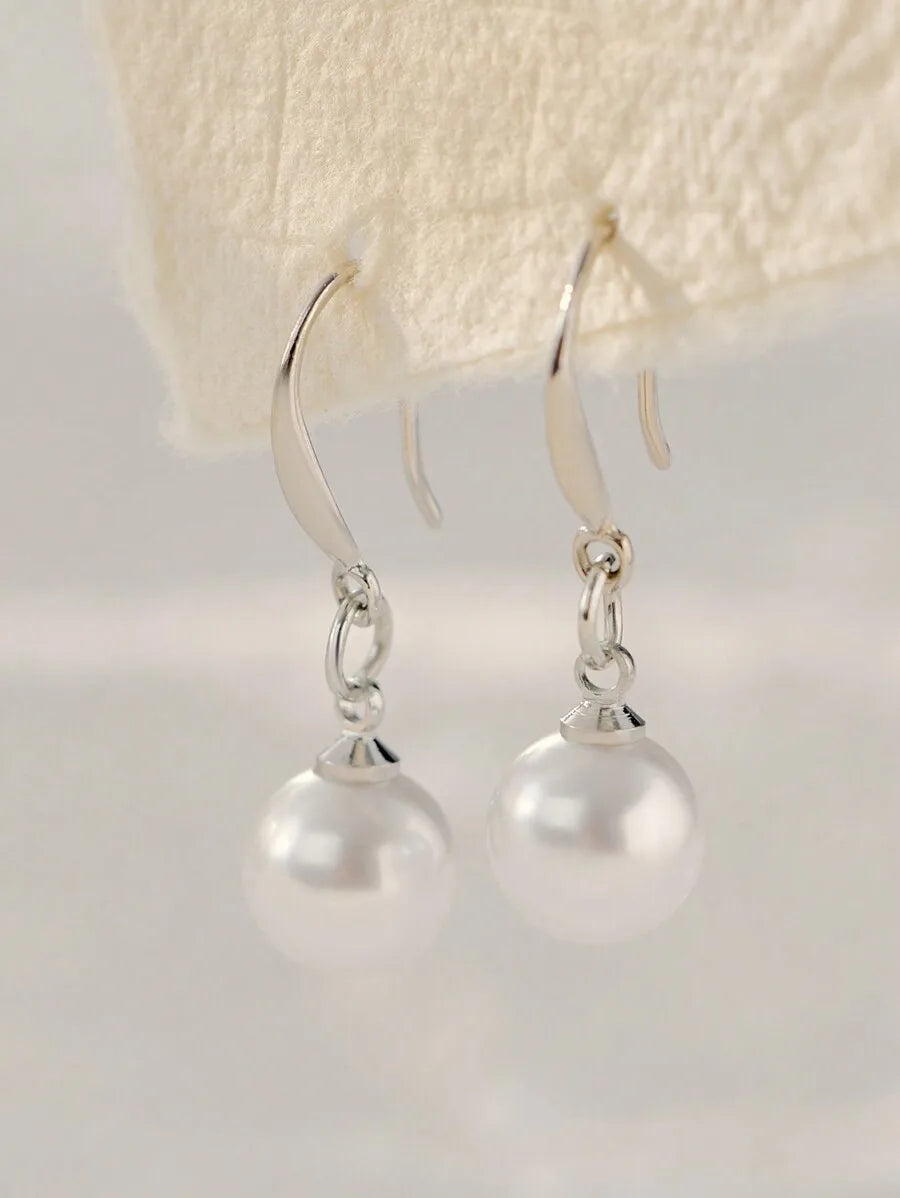 Pearl Drop Earrings With Hook For Women Classic Style