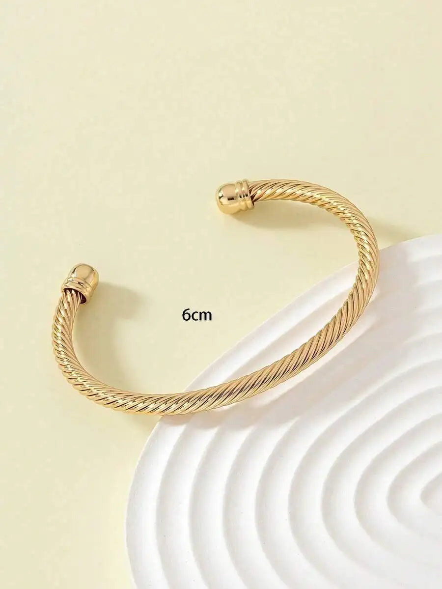 Metallic Minimalist Open Cuff Bracelet for Woman