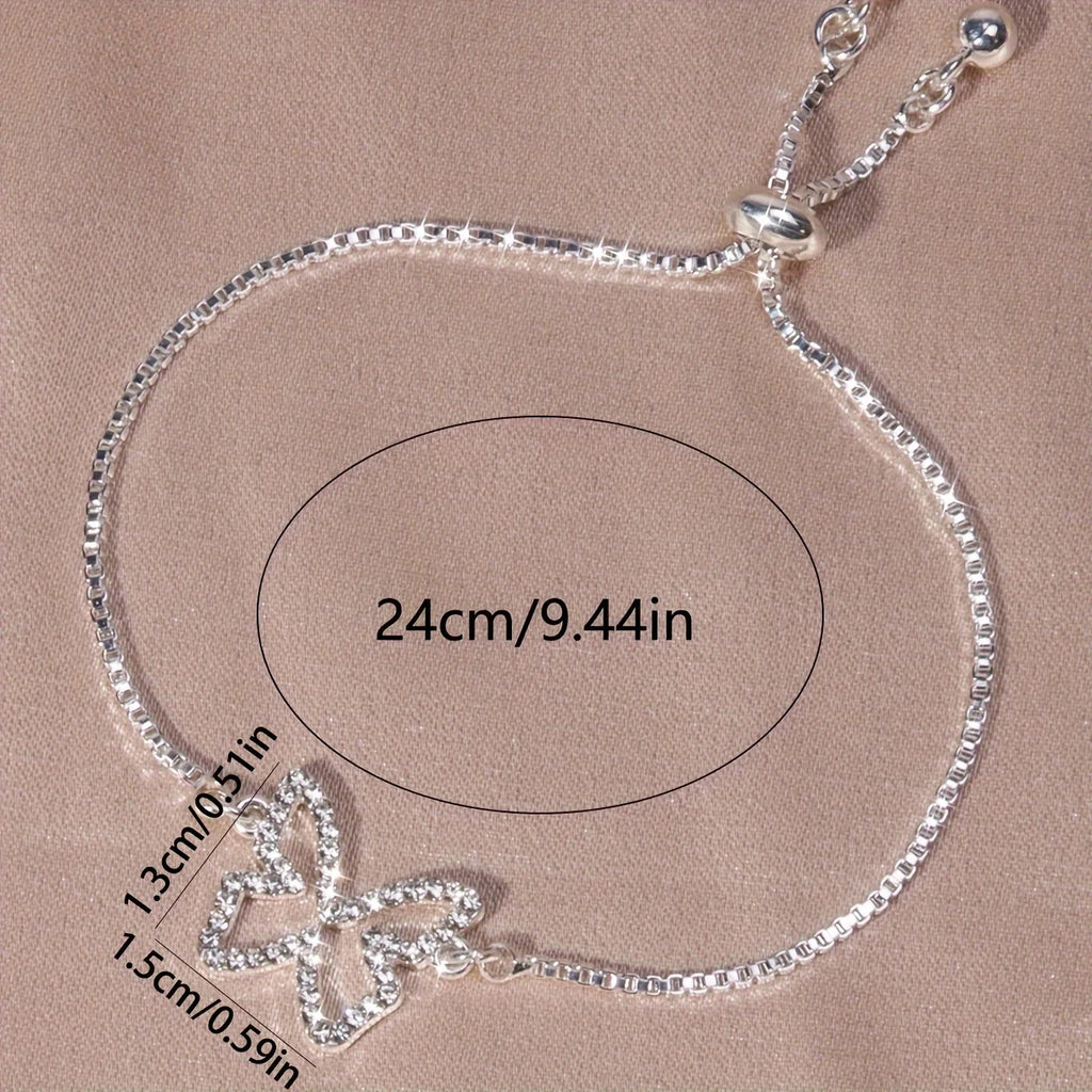Silver rhinestone hollowed butterfly pull-out bracelet