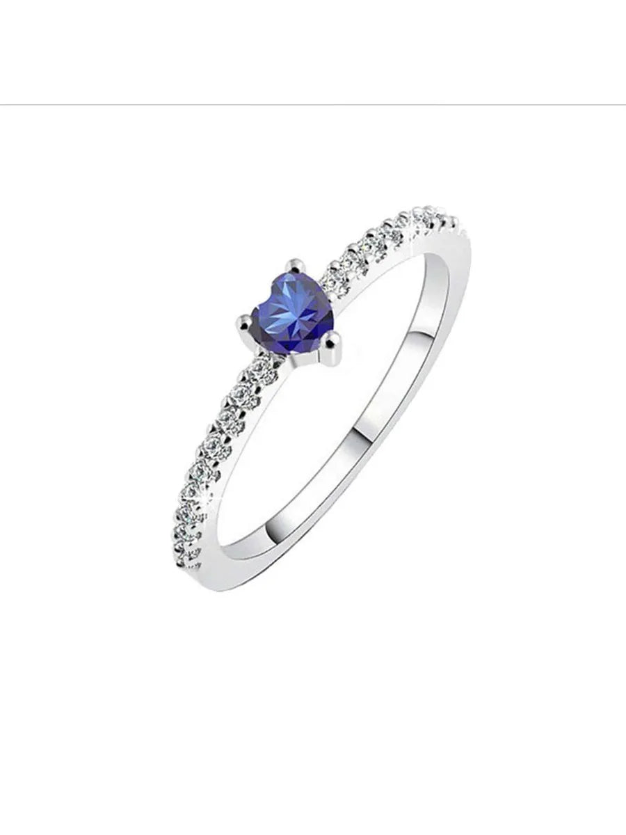 Heart Shaped Blue Cubic Zirconia Ring For Women