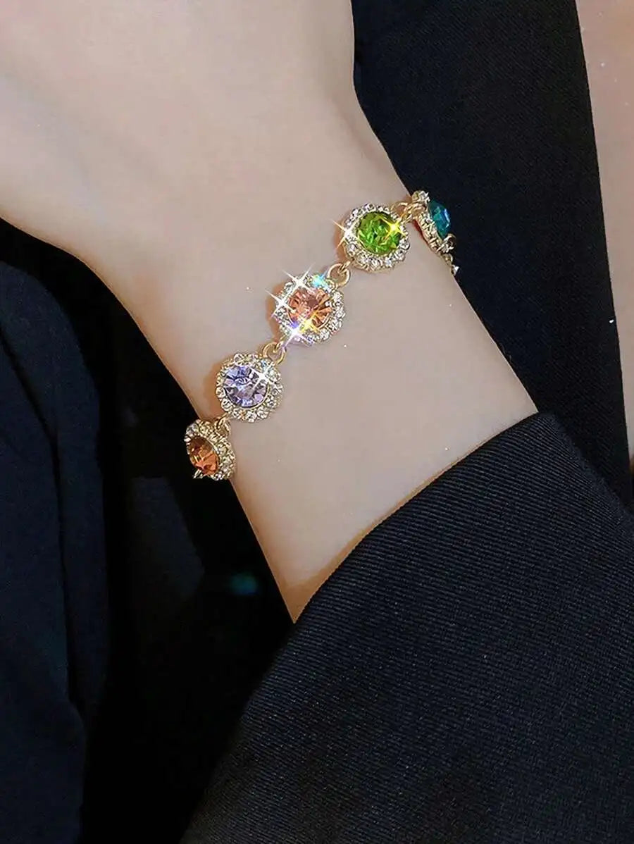 Elegant Rainbow Crystal Charm Bracelet For Women