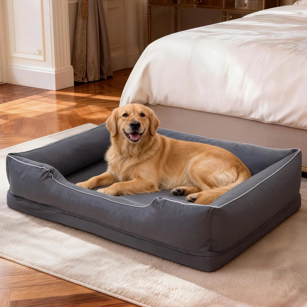 Large Orthopedic Dog Bed Pet Sofa with Bolster Washable Removable Cover and Non-Slip Bottom