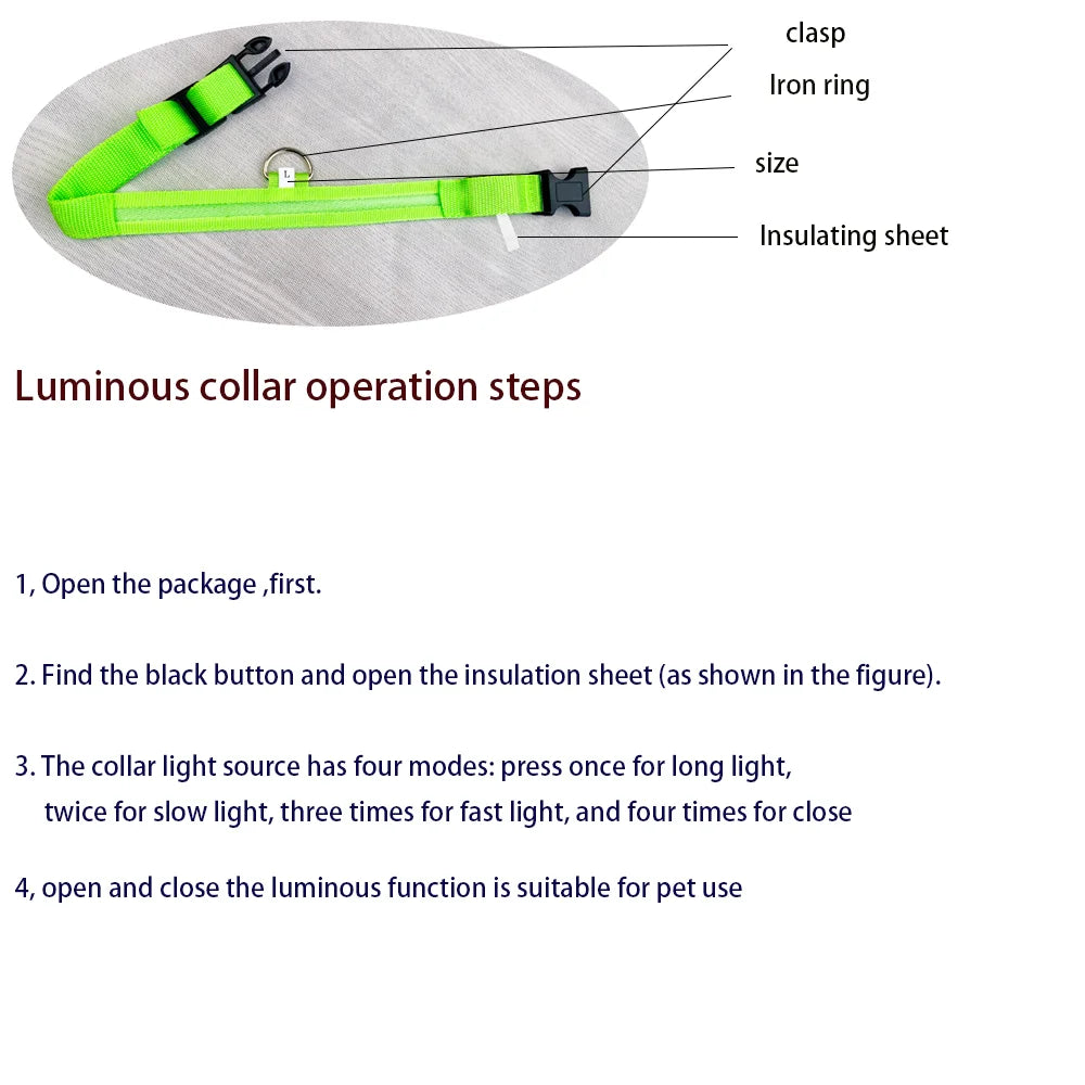 Nylon LED Night Safety Flashing Glow in The Dark Dog Leash Dogs Luminous Fluorescent Pet Dog Collar