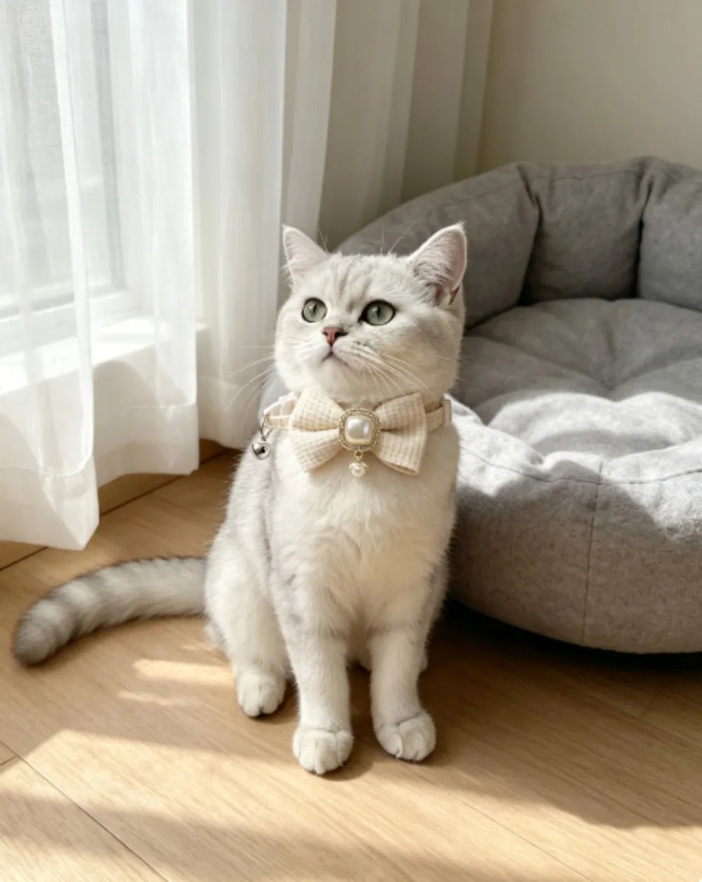 Pet collar retro pearl pendant pet puppy collar cute bow bell dog neck ring