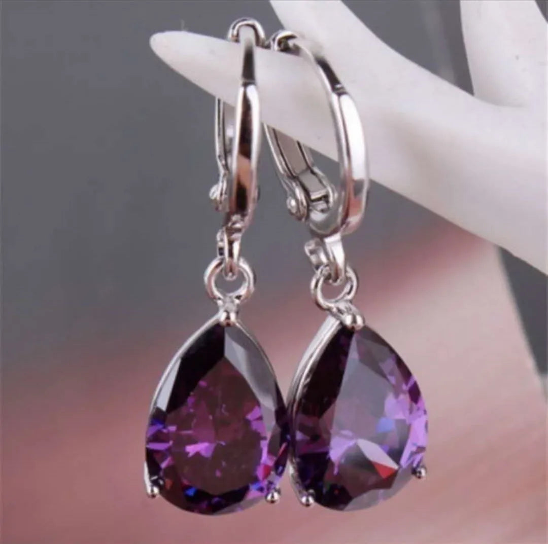 Fashion Jewelry Ladies Blue White Water Drop Shaped Crystal Rhinestone Zircon Metal Dangle Earring for Women