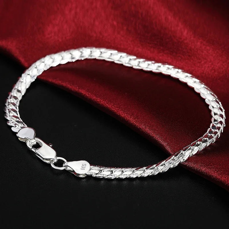 Fine Brands 5MM Flat Chain 925 Sterling Silver Bracelets Necklaces Jewelry Sets