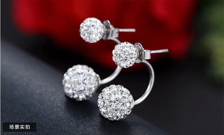 Beautiful 925 Sterling Silver Fashion U Bend Shiny Shambhala Ball Ladies Stud Earrings