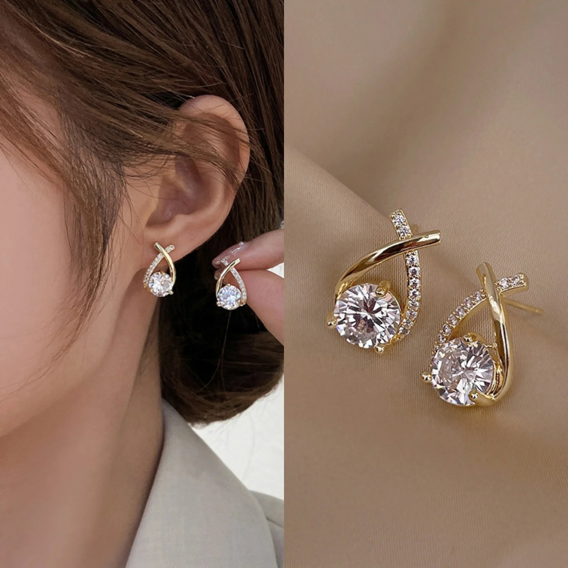 925 Silver Needle Fashion Zircon Geometric Earrings For Women