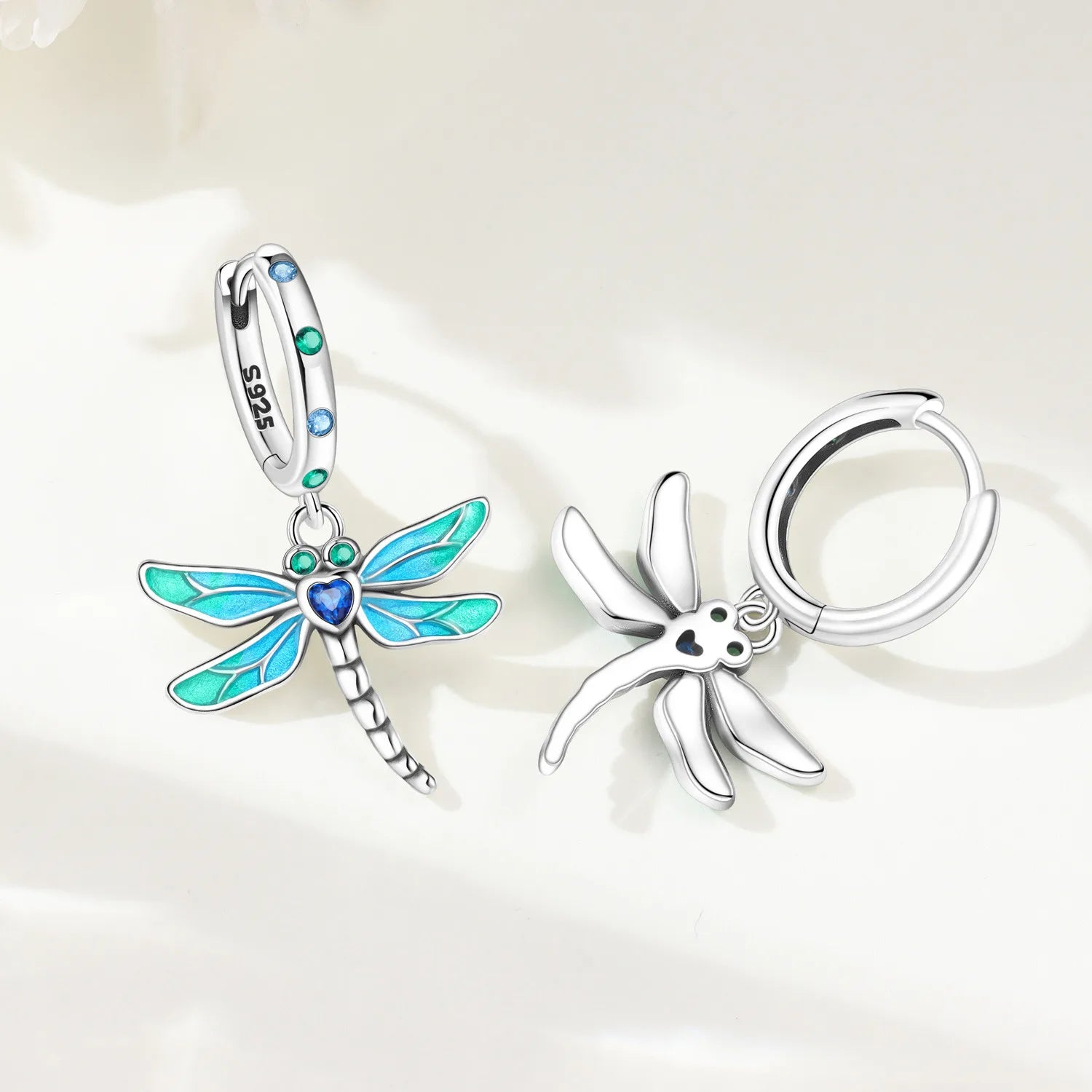 Beautiful S925 Sterling Silver Zirconia Butterfly Gradient Dragonfly Earrings