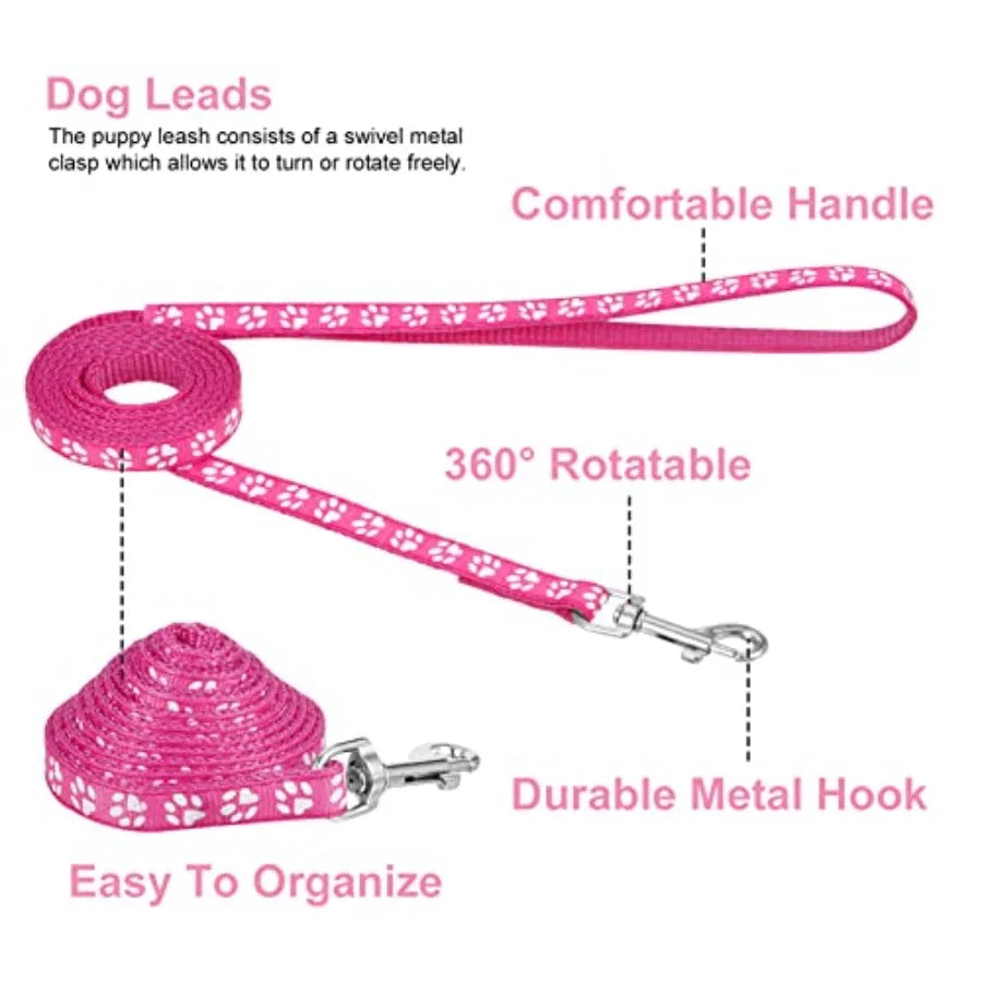 2 Packs Dog Collar and Leash Set, Puppy Collar and Lead Set Quick Release Buckle Adjustable Paw Print