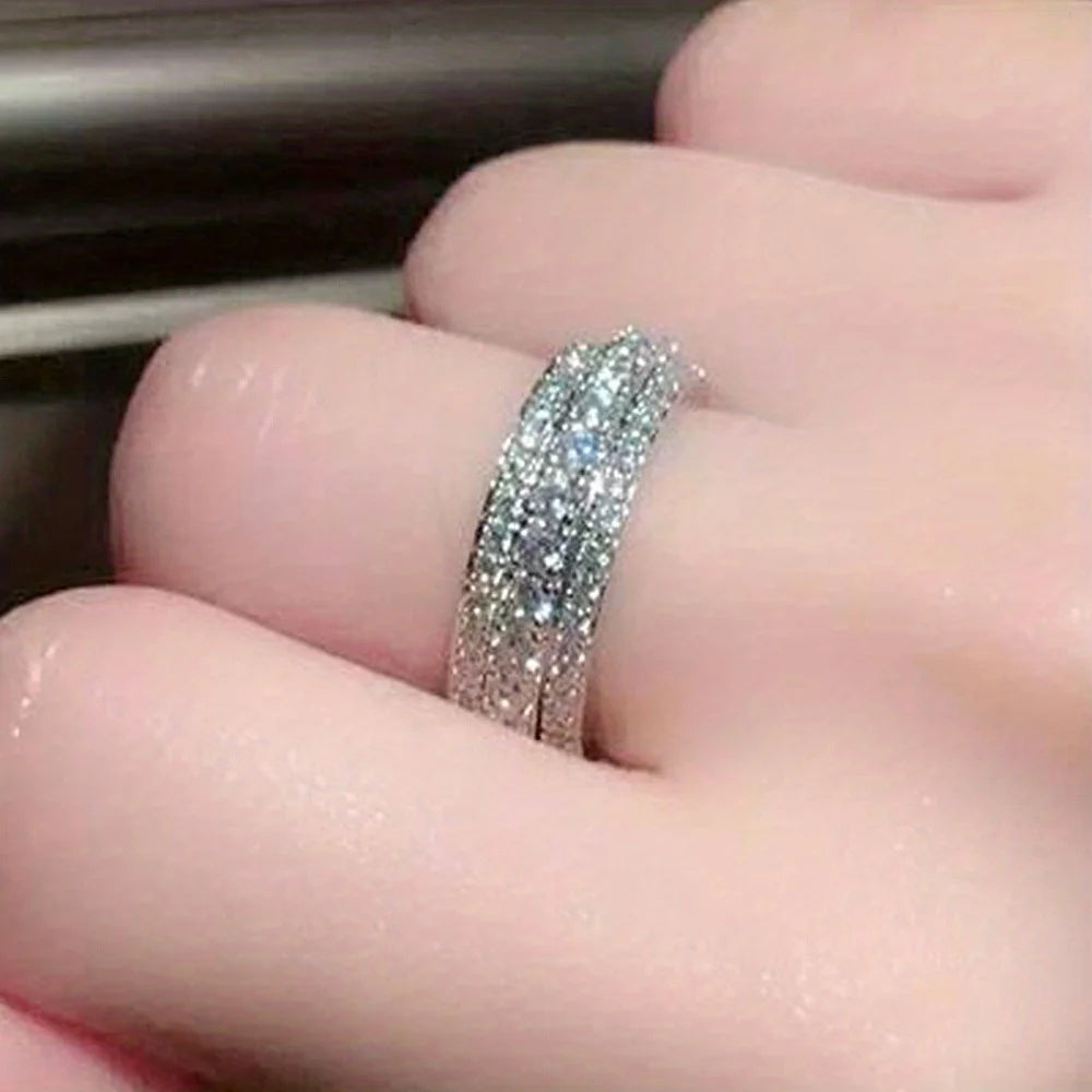 Elegant Triple Row Zircon Eternity Ring for Women