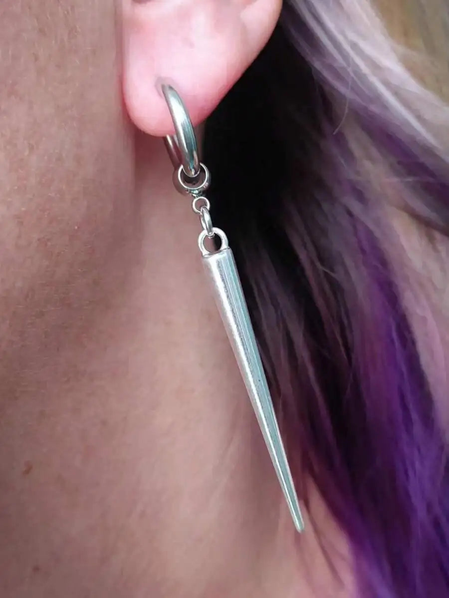 Gothic Punk Rock Hip Hop Style Long Spike Huggie Hoop Earrings