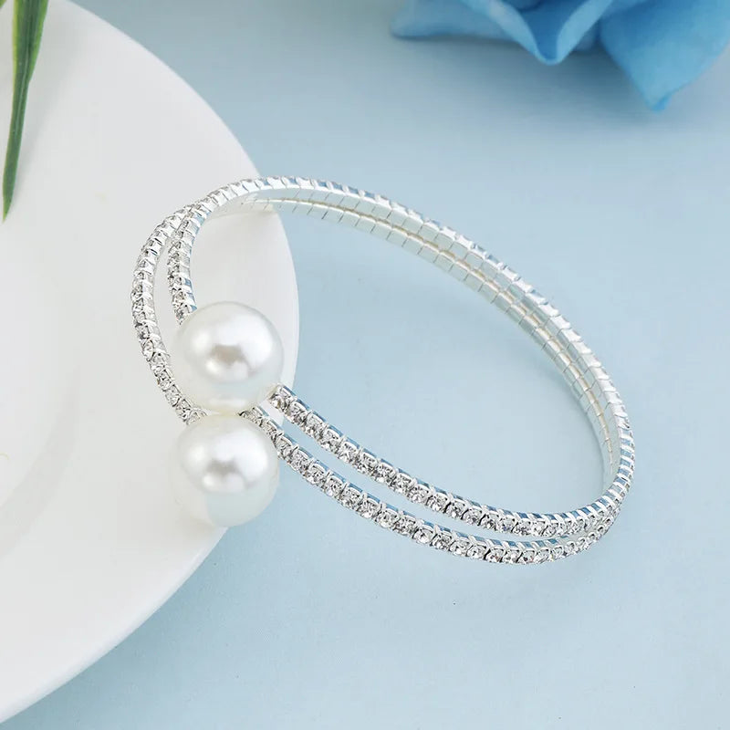 Elegant Rhinestone pearl multi-layer bracelet