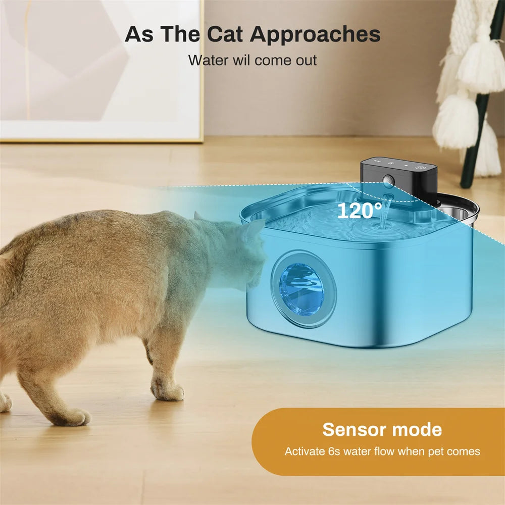 3L 5V Rechargable Automatic Stainless Steel Dogs Water Fountain 4000mAh Wireless