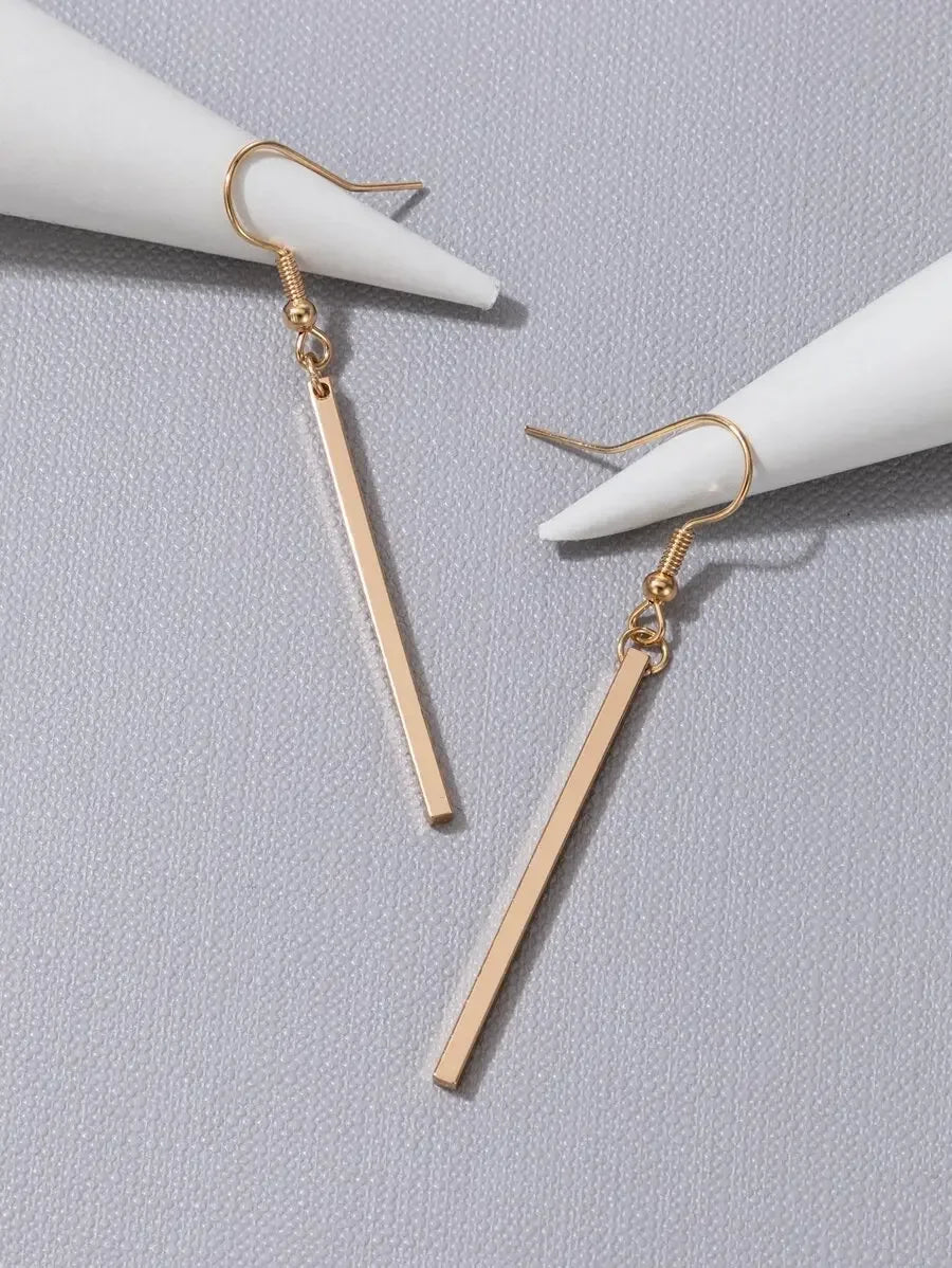 Rectangle Drop Earrings For Women Gold Tone Fashion Jewelry