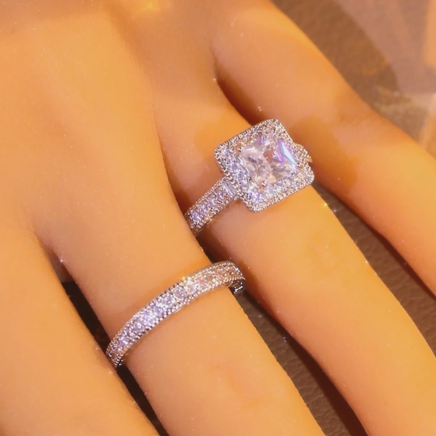 Princess Cut Cubic Zirconia Bridal Ring Set 2Pcs