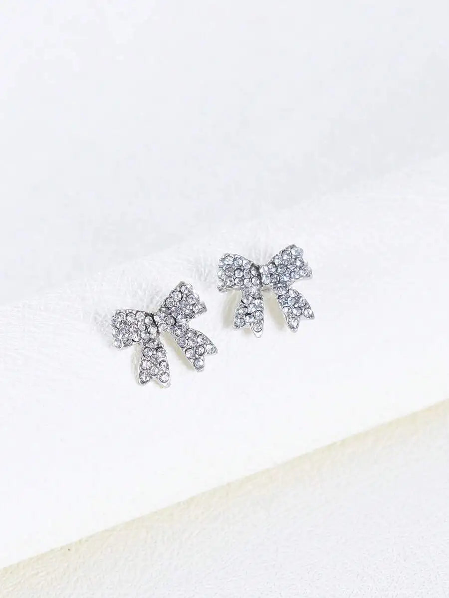 Rhinestone Bow Stud Earrings For Women
