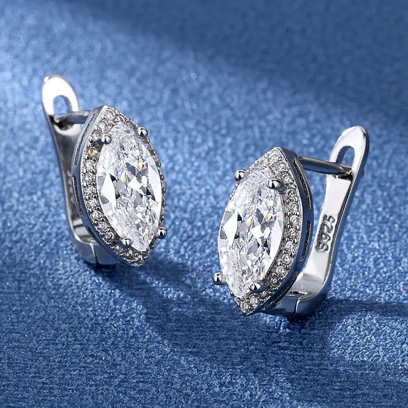 Luxury 925 Sterling Silver Earrings  High Quality White Zircon Earrings