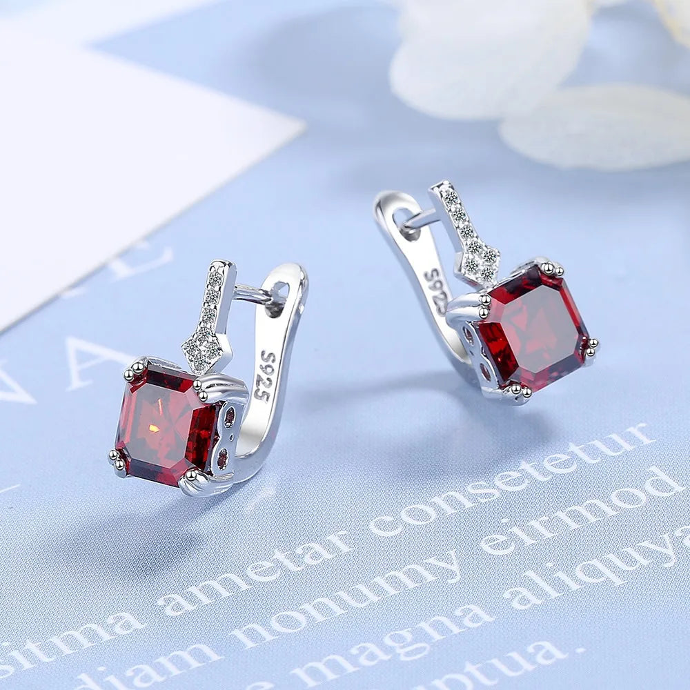 Silver Color Square Zircon Earrings for Women 925 Silver Needle Ear Buckles Earring