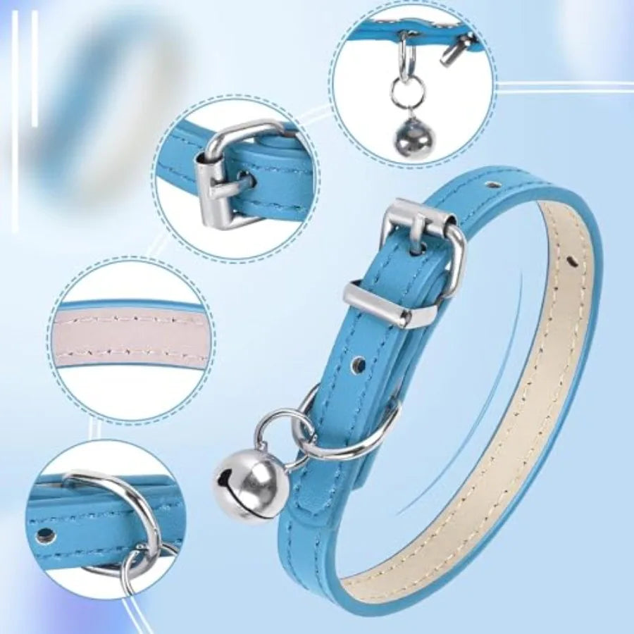XXS Dog Collar with Bell, PU Leather Puppy Collar with Bells