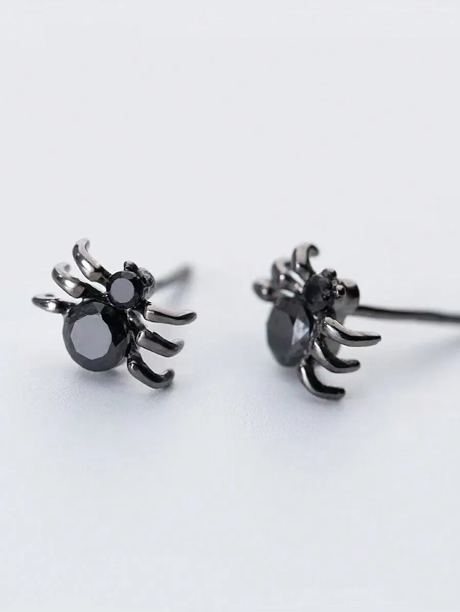 3D Black Spider Stud Earrings For Women Punk Style