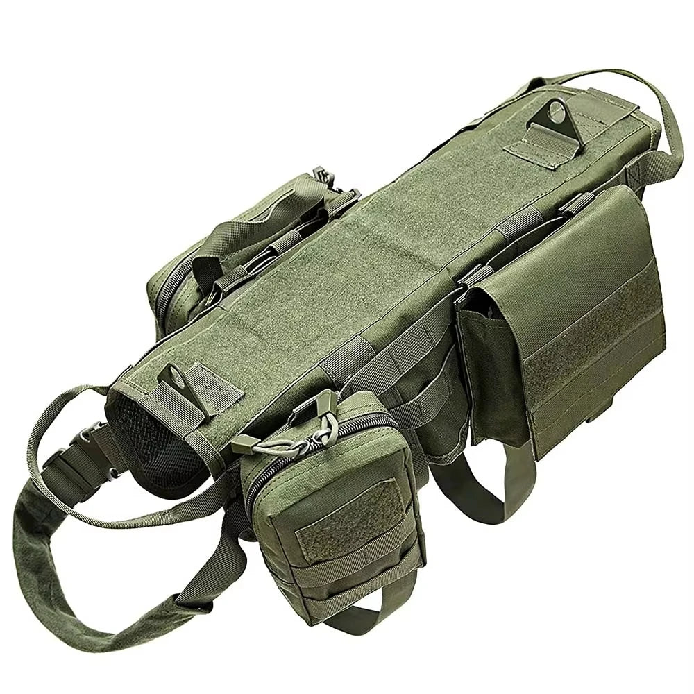 Large Dog Tactical Harness & Leash with MOLLE Pouches Military Vest with Handle