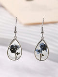 Gorgeous Dried Flower Pressed Resin Forget Me Not Blue Drop Earrings For Women